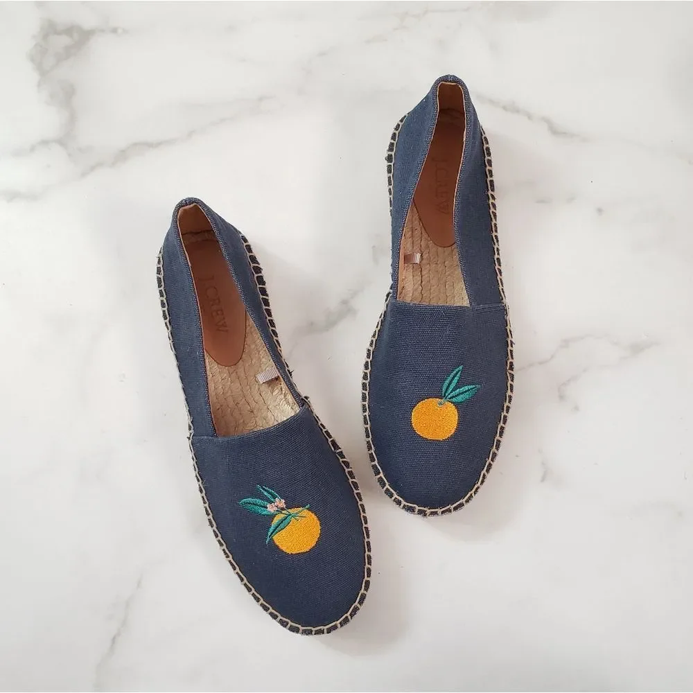 JCrew Embroidered Oranges espadrilles Flats Blue Size 8.5 AX845